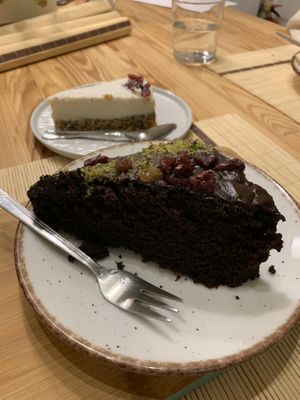 Chocolate cake and raw carrot cake - all vegan! at Peas in Athens