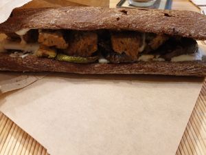 Seitan Sandwich at Peas in Athens