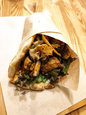 Seitan/mushrooms souvlaki at Peas in Athens