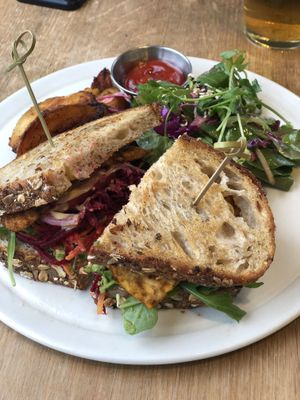 Tempeh Club Sandwich on Sourdough  at Hello 123 in Toronto