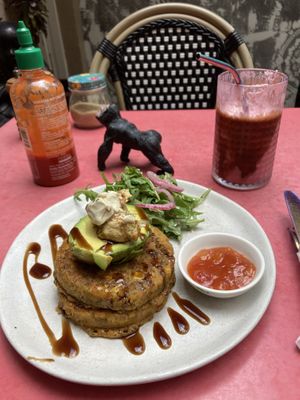 Corn and broccoli ‘fritters’: $20  at Nature Cafe/Bar in Frankston