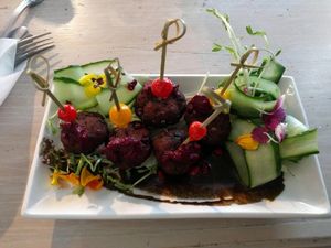 Eggplant balls, so amazing! at Nature Cafe/Bar in Frankston