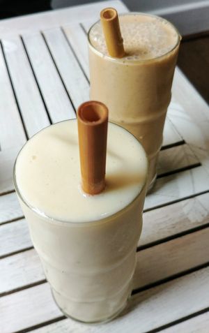 Soursop pop smoothie (front) & caramel lucama smoothie (back) at Nature Cafe/Bar in Frankston