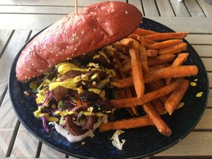 Chicken Baguette with Sweet Potato Fries  at Nature Cafe/Bar in Frankston