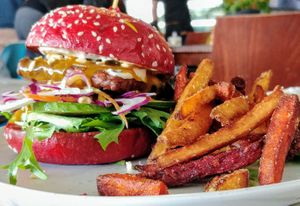 Tempeh satay burger at Nature Cafe/Bar in Frankston