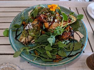 Smashed pumpkin with vegan dairy feta at Nature Cafe/Bar in Frankston