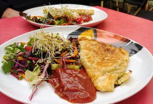 Feta and spinach triangles at Nature Cafe/Bar in Frankston