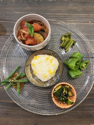 Vegan set menu. The miso arrived afterwards!   at Washoku Dining Taku in Nara