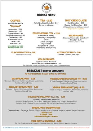 2023 Menu - Happy Teapot Drinks And Breakfast Menu at The Happy Teapot in Worthing