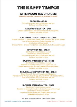 2023 Menu - Happy Teapot Afternoon Tea Menu at The Happy Teapot in Worthing