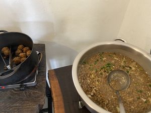Lentil stew, falafels.  at Shiva Cozinha Vegana in Florianopolis