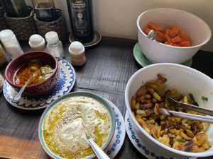 Hummus plus (that special bowl of chilis) fried potatoes.  at Shiva Cozinha Vegana in Florianopolis