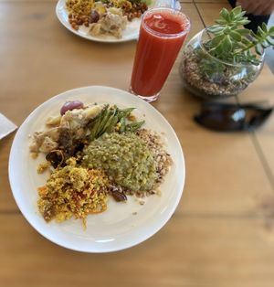 Scrabble tofu with rice, lentils and vegetables  at Shiva Cozinha Vegana in Florianopolis