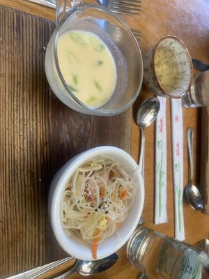 Thom yum soup and rice noodle bowl (dim sum afternoon tea)  at Boulder Dushanbe Teahouse in Boulder
