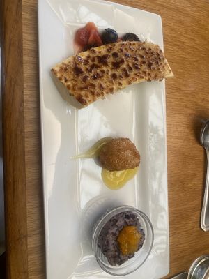 Bruleed banana, sesame ball, rice pudding (dim sum afternoon tea)  at Boulder Dushanbe Teahouse in Boulder