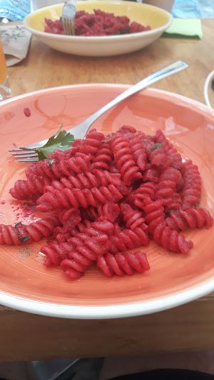 Fusilis a la remolacha! at Fruit' n co Vitamina Bar in Gran Canaria