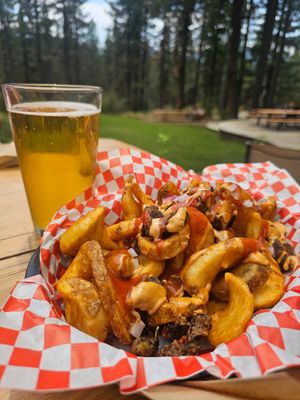 Loaded Twisted Fries with black bean veggie and no cheese (vegan) at Ricochet Cafe - Food Truck in Blairsden
