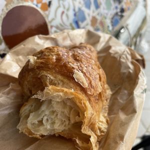 Best croissant ever - view of interior at Parc Guell  at Nabucco Obrador Vegetaria in Barcelona