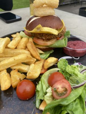 Vegan garden burger. Super filling!!  at The Barn in Scorton