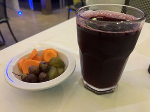 Crudités and bissap ( hibiscus) juice  at Farid in Dakar