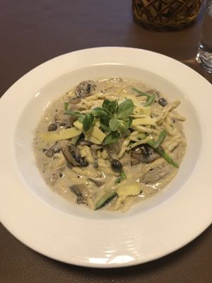 Black truffle pasta with cheese sauce for lunch at Mirror and Vegan Concept in Hong Kong Island
