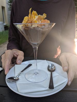 Chocolate mousse with candied orange peel at VEG in Poprad