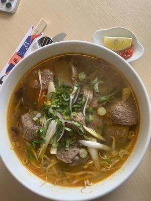 korei soup with veggies, glass noodles, with soy beef pieces  at Bang Tofu in Bratislava