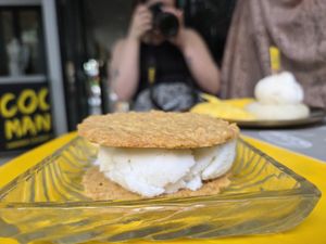 Coconut ice cream cookie sandwich at Coco Mango The Garden in Chiang Mai