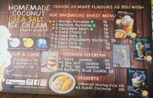 Menu with marked vegan selections at Coco Mango The Garden in Chiang Mai