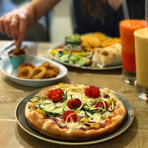 A vegan feast! "Hunger Games - Catching Fire" with vegan cheese!  at The Pizza Cafe in Newton Abbot