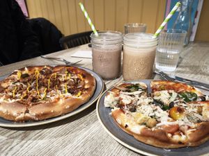 Vegan pizzas and shakes at The Pizza Cafe in Newton Abbot