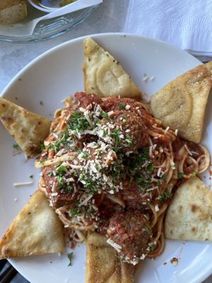 Vegan spaghetti and meatballs   at Orapax in Norfolk