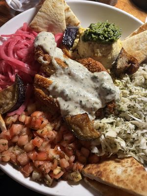 Vegan shawarma bowl with vegan Athenian chickenn  at Orapax in Norfolk