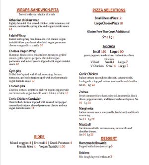 New orapax vegan menu back  at Orapax in Norfolk