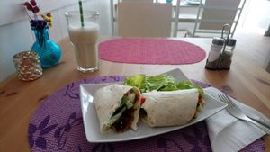 falafel roll, melon smoothie  at Lalitana Restaurant in Lagos