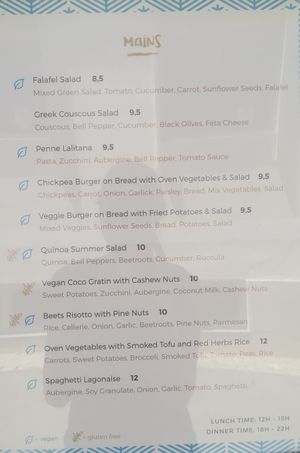 Mains : blue leaf = vegan at Lalitana Restaurant in Lagos