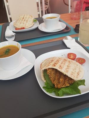 Falafel pita and soup at Lalitana Restaurant in Lagos