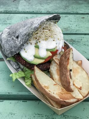 Burger and fries at Fruibies in Kuranda