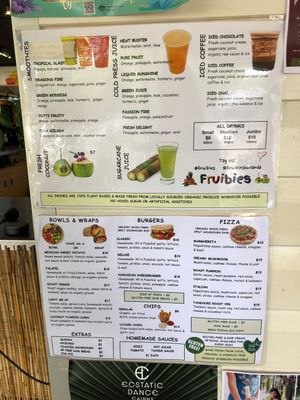 2022 menu  at Fruibies in Kuranda