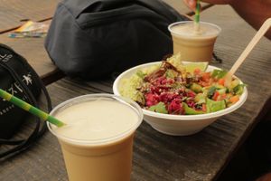 Salad with iced coffees at Fruibies in Kuranda