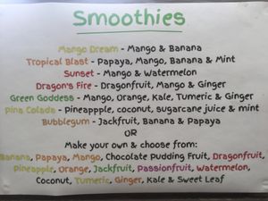Smoothies menu at Fruibies in Kuranda
