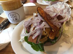 Bacon Cheese Burger (eggplant bacon) at yummyyomil in Seoul