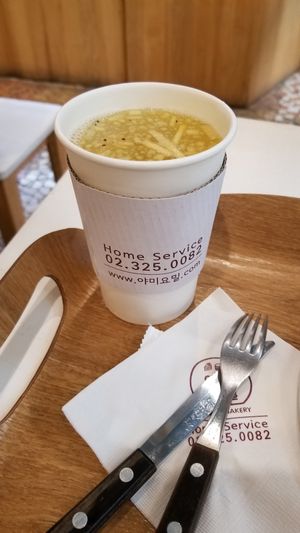 This was the fruit tea that came with my burger. It had real fruit in it and it wasn't too sweet. Very nice touch. at yummyyomil in Seoul