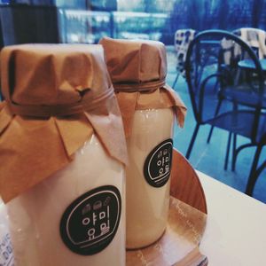 Homemade almond milk at yummyyomil in Seoul