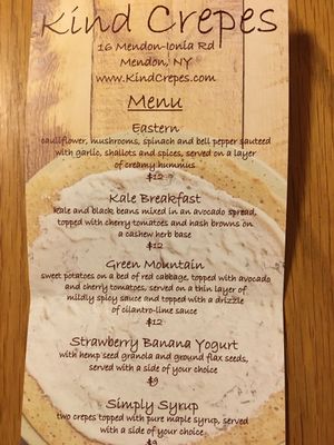 Menu at Kind Crepes in Mendon