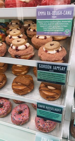 some of the vegan options   at Rodeo Doughnuts - Shaftesbury Ave in London