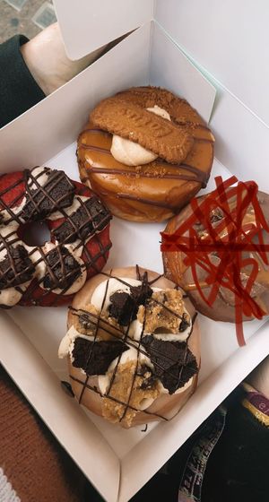 3 of the vegan flavors   at Rodeo Doughnuts - Shaftesbury Ave in London