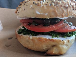 Caper bagel at Pirate's Bone Burgers - Crossroads in Kansas City