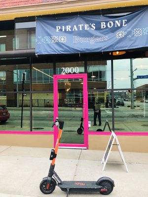 Drive, walk or scoot, this place is a hoot. at Pirate's Bone Burgers - Crossroads in Kansas City