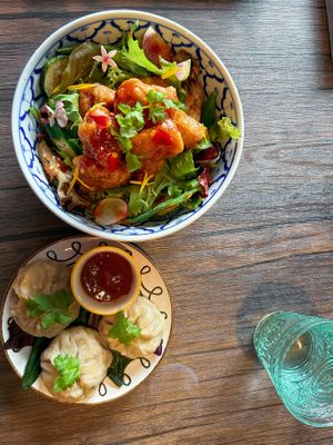 Tibetan momo and kaarage bowl  at LaLa Zorba ララ・ゾルバ in Naha
